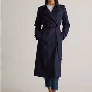Quince Comfort Stretch Long Trench Coat Navy Blue XS